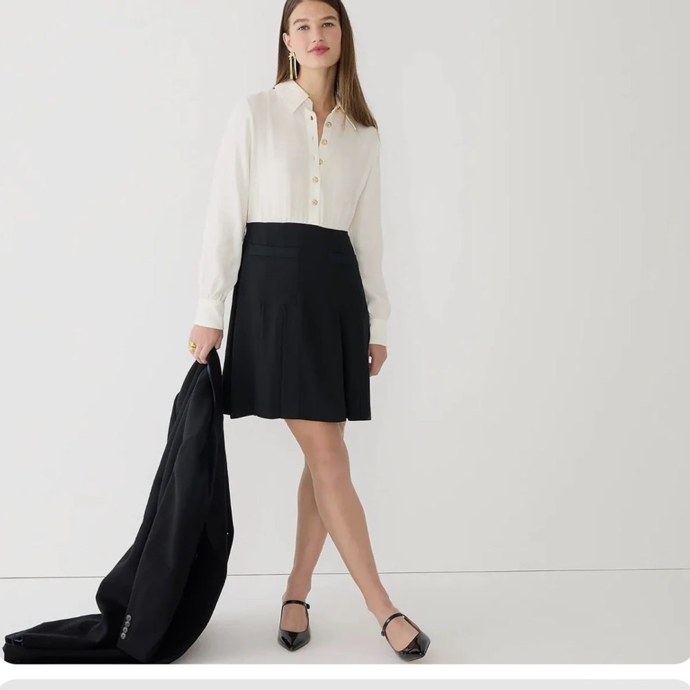 NWT $228 J.Crew Women's sz 20 Button Front Crepe Shirt Dress Black Ivory